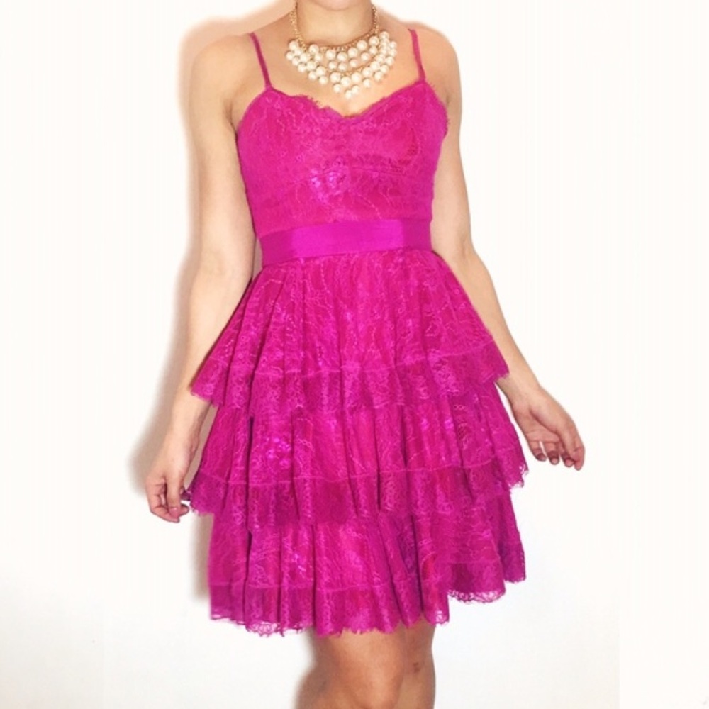 PEARL GEORGINA CHAPMAN of MARCHESA pink lace tiered dress Size 4